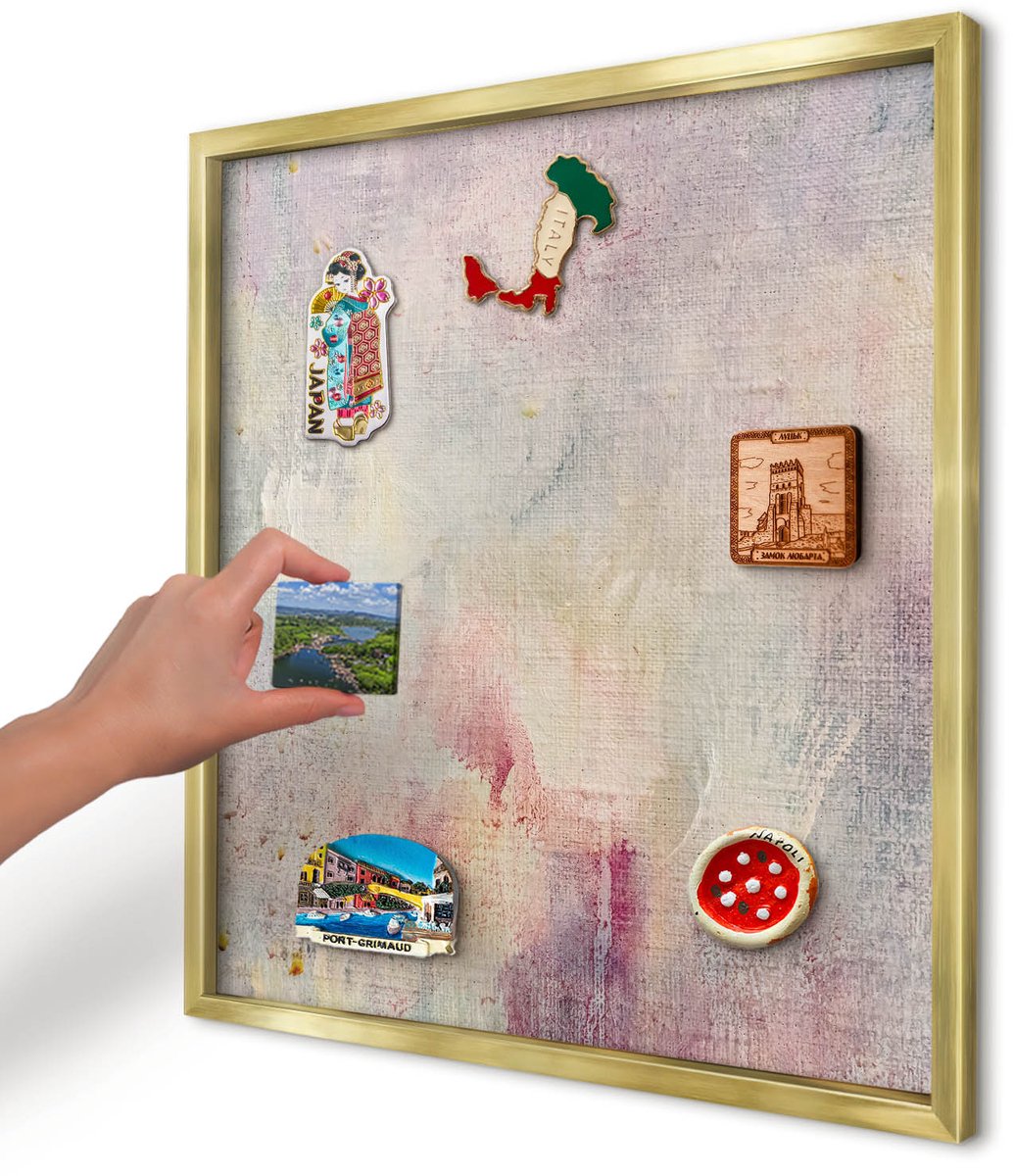 Artprintcave Romig Magneetbord mit Gouden Frame - 50x50 cm - Pastel Abstractie Magneetbord Voor Foto's - Abstract Notitiebord - Abstractie