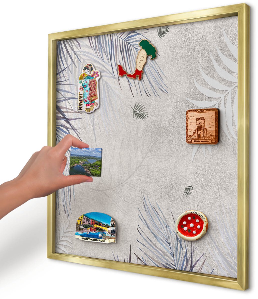 Artprintcave Beige Magneetbord mit Gouden Frame - 50x50 cm - Bladrijke Elegantie Magnetisch Bord - Modern Bord Voor Magneten - Natuur