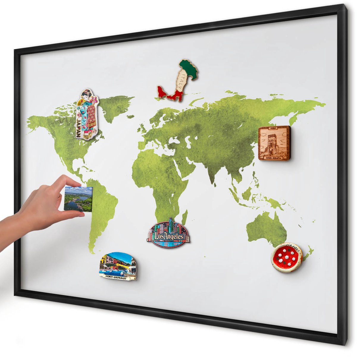 Artprintcave Groente Magneetbord mit Zwart Frame - 100x70 cm - Groene Kaart Wandbord Magnetisch - Waterverf Bord Voor Magneten - Kaarten