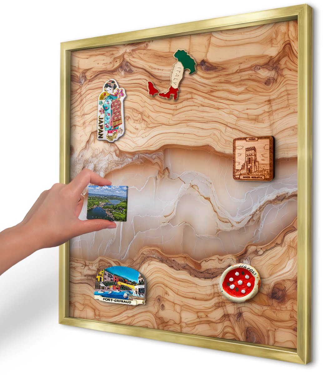 Artprintcave Bruin Magneetbord mit Gouden Frame - 50x50 cm - Houten Elegantie Magneetbord Voor Foto's - Rustiek Notitiebord - Texturen