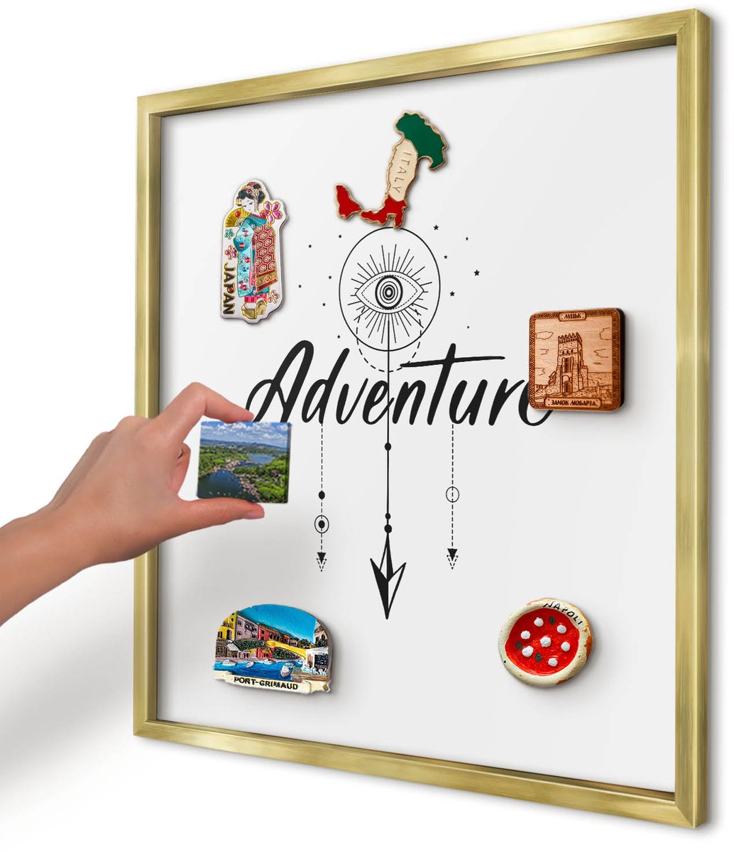 Artprintcave Wit Magneetbord mit Gouden Frame - 50x50 cm - Avontuurthema Magnetisch Bord Voor Magneten - Minimalist Memobord Keuken - Teksten
