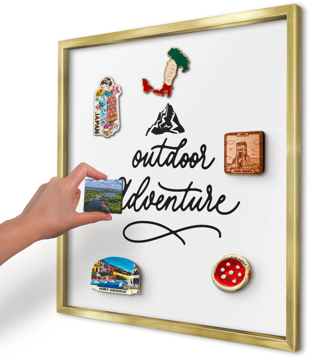 Artprintcave Wit Magneetbord mit Gouden Frame - 50x50 cm - Bergavontuur Memobord Keuken - Typografisch Notitiebord - Teksten