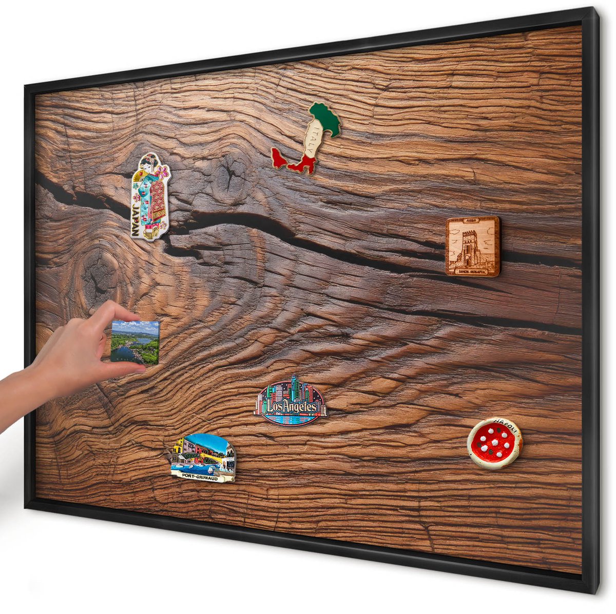 Artprintcave Bruin Magneetbord mit Zwart Frame - 100x70 cm - Houtstructuur Wandbord Magnetisch - Rustiek Magneetbord Voor Keuken - Texturen