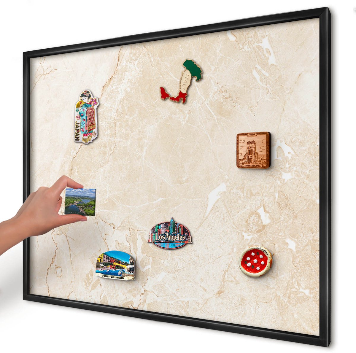 Artprintcave Beige Magneetbord mit Zwart Frame - 80x60 cm - Delicaat Marmer Magneetbord Voor Keuken - Minimalist Memobord Keuken - Texturen
