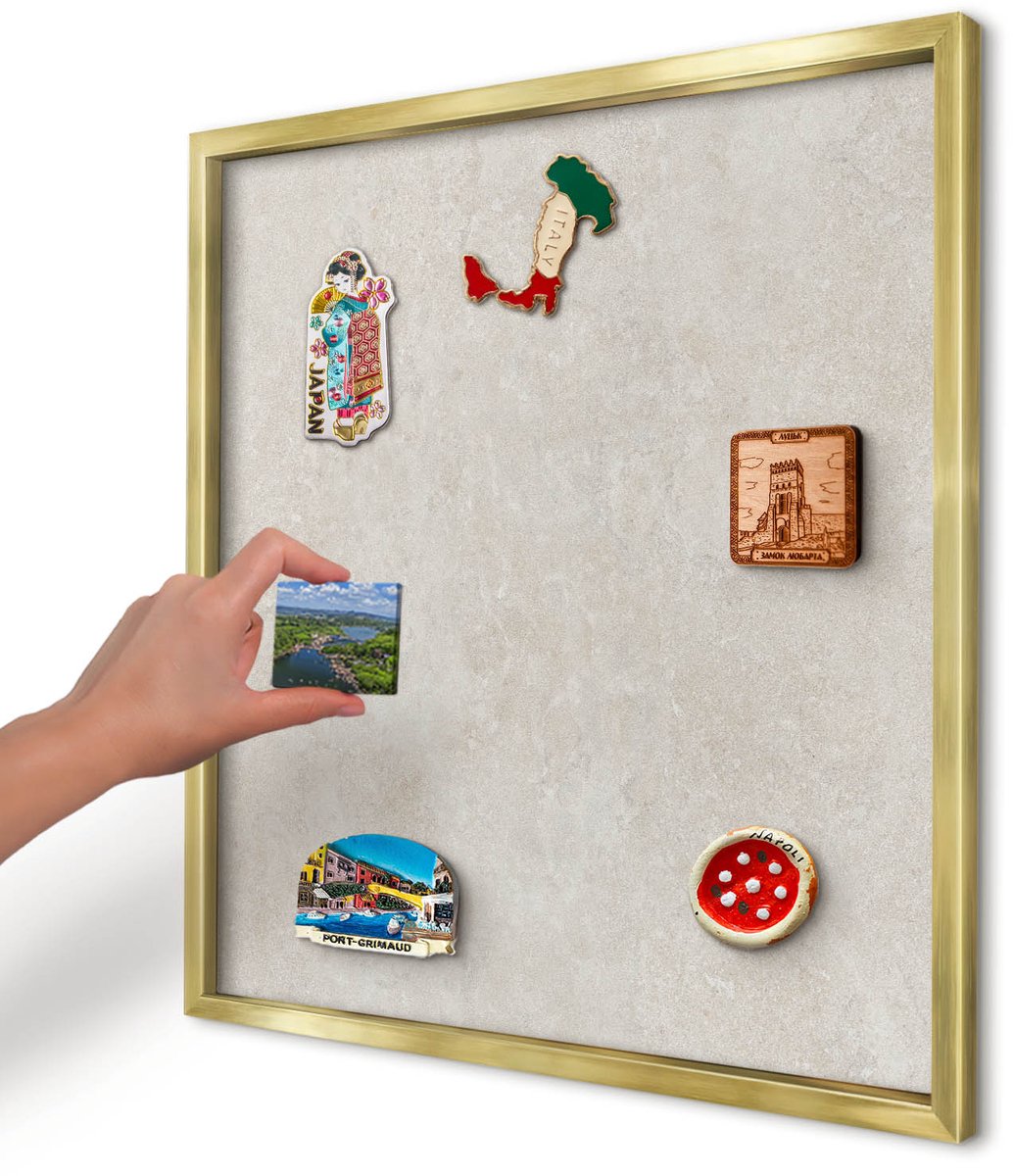 Artprintcave Beige Magneetbord mit Gouden Frame - 50x50 cm - Natuurlijke Elegantie Magnetisch Bord Voor Magneten - Modern Memobord Keuken - Texturen