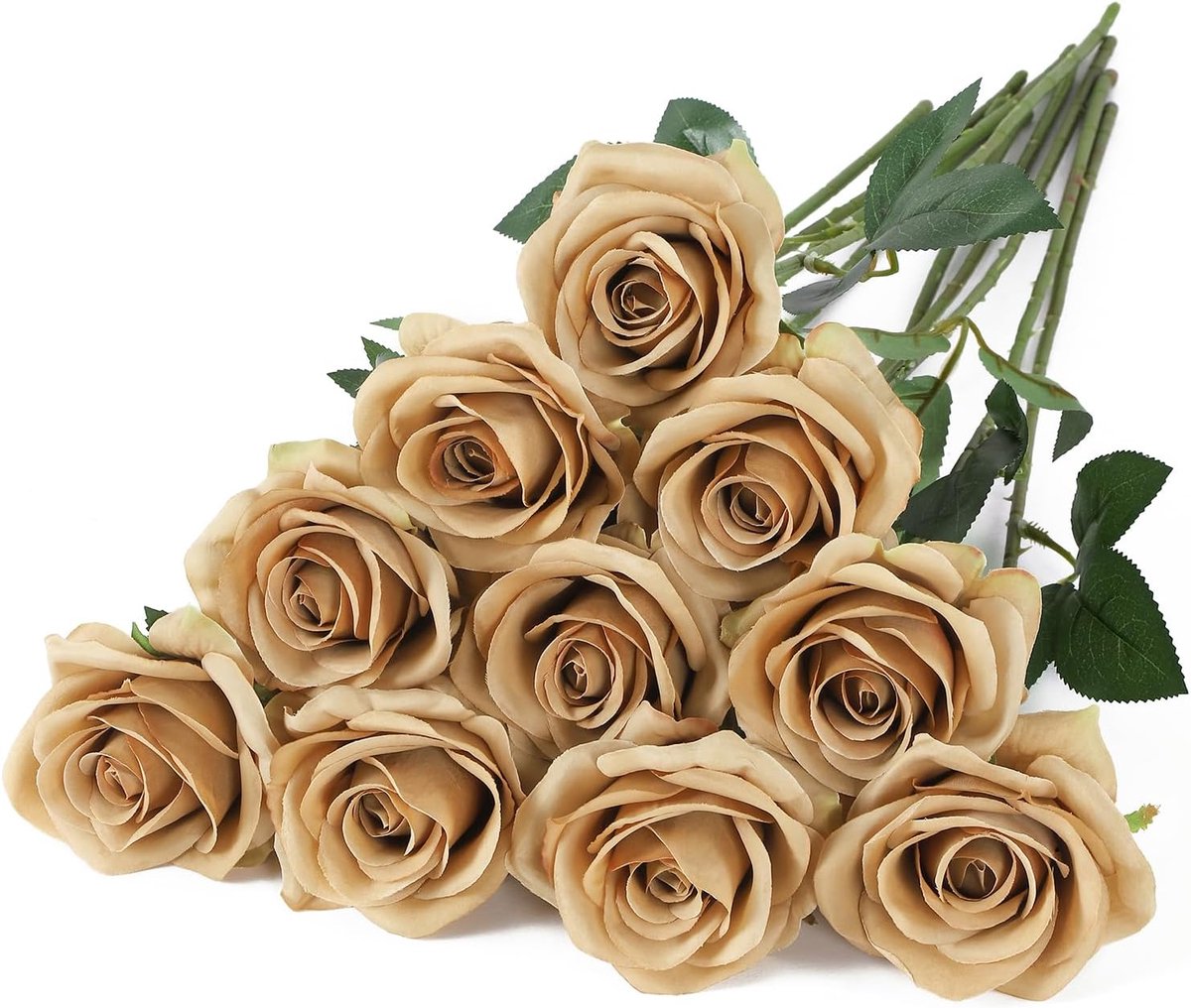 10 stuks kunstrozen nep zijden bloemen koffie realistisch boeket voor doe-het-zelf ambachtelijke bloemen voor bruiloft bruidsboeketten arrangementen feest woondecoratie