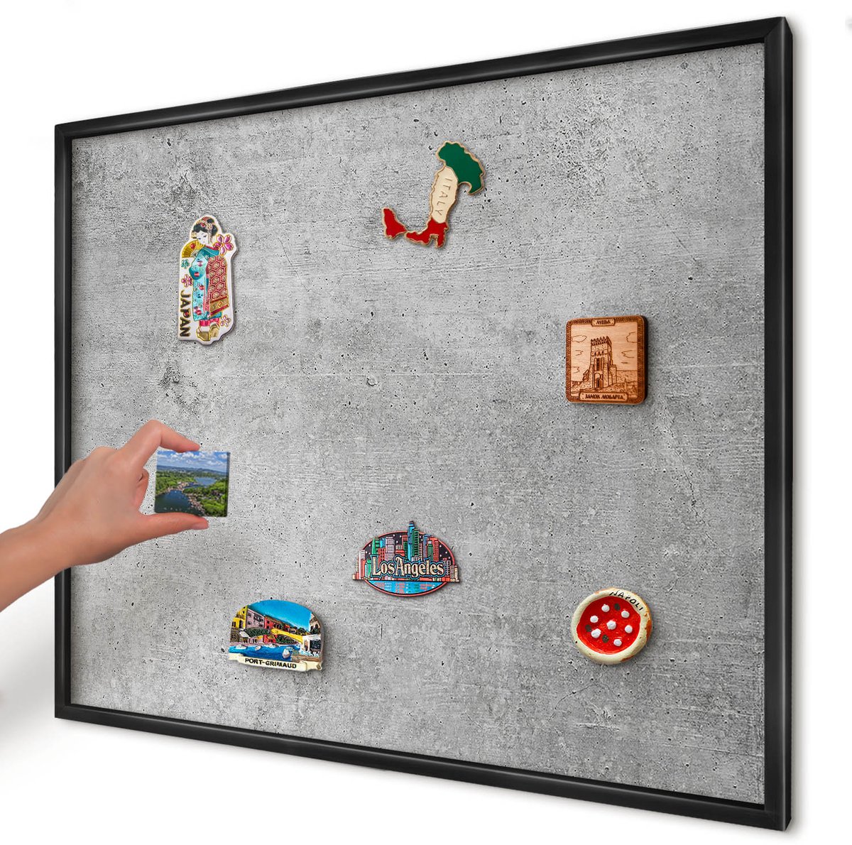 Artprintcave Grijs Magneetbord mit Zwart Frame - 80x60 cm - Betonpatroon Bord Voor Magneten - Industrieel/Loft Magnetisch Bord - Texturen