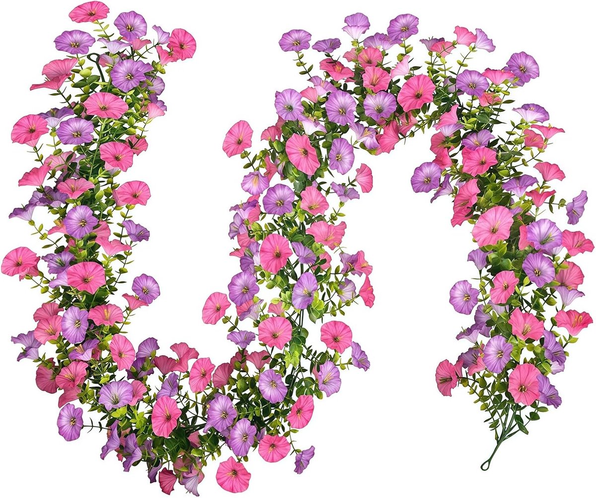 Hangende bloemenkrans 180cm - kunstmatig - roze en paars - sfeervolle decoratie - SnelShoppen