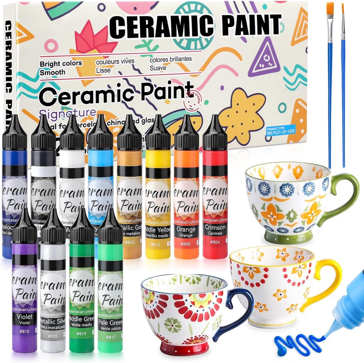 Keramische Stiften 12 Kleuren - Porselein Pens - Waterbasis - Voor DIY Mokken en Borden - ShopVlot