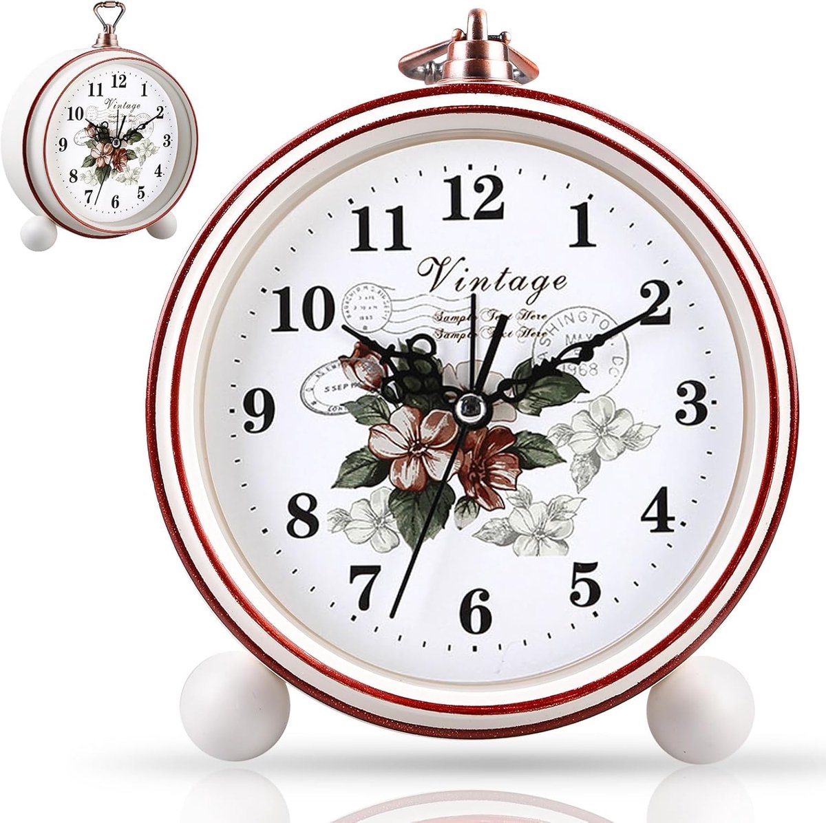 Vintage alarmklok 10cm - retro design - stil zonder tikken - perfect voor zware slapers - ShopVlot