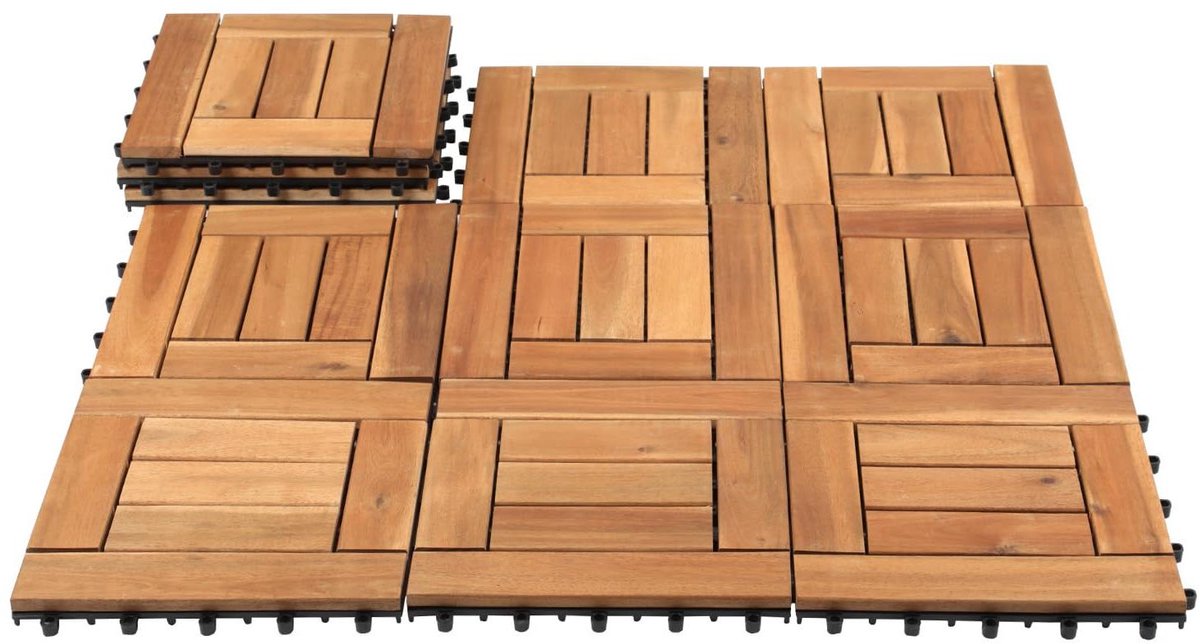 Houten Terrastegels - Balkontegels Kliktegels - Terras Aanleggen - FSC Gecertificeerd Acaciahout - 30 x 30 cm - 7 Latten