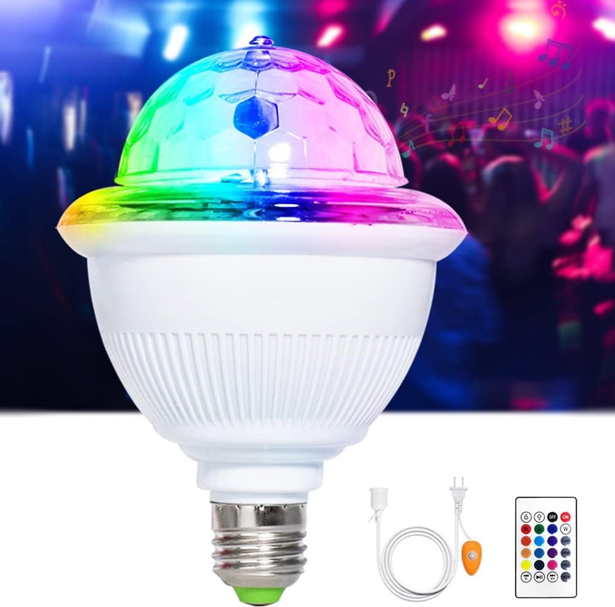 discobol, muziekgeactiveerd RGB-discolicht, E27-schroeffitting, bluetooth-partyverlichting met afstandsbediening voor thuisgebruik, feestjes, verjaardagen, Halloween, DJ-karaoke-lampen