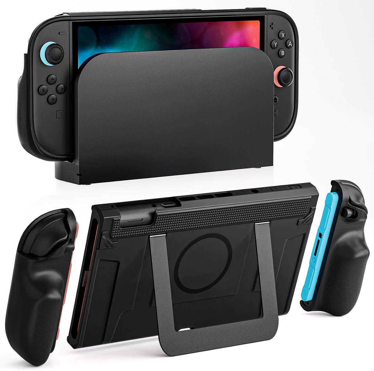 dockbare gesplitste beschermhoes voor Nintendo Switch 2 met antislip grip, magnetisch ontwerp en stabiele kickstand, harde reishoes voor volledige bescherming met 12 gamekaartsleuven