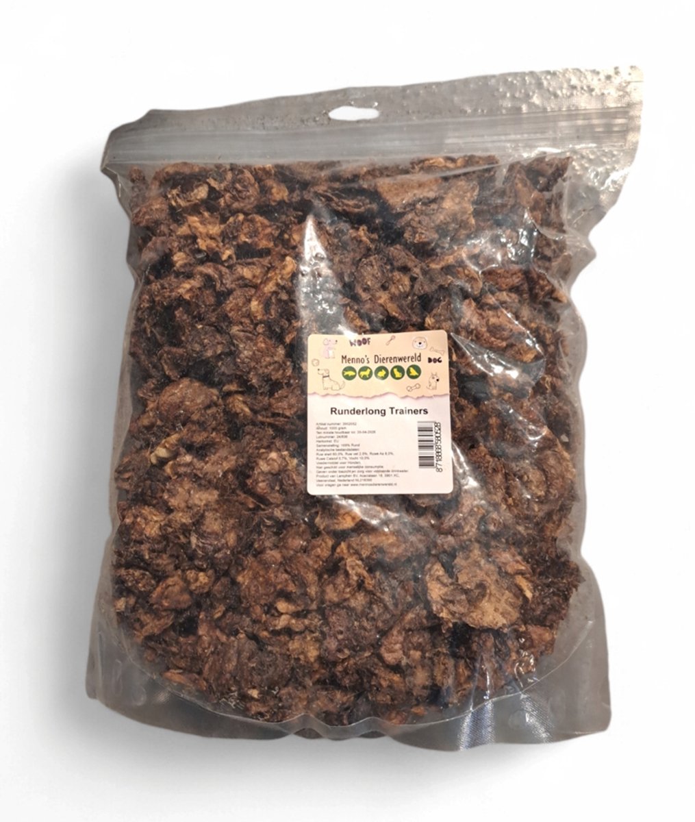 Natuurlijke hondensnacks runderlongtrainers 1kg