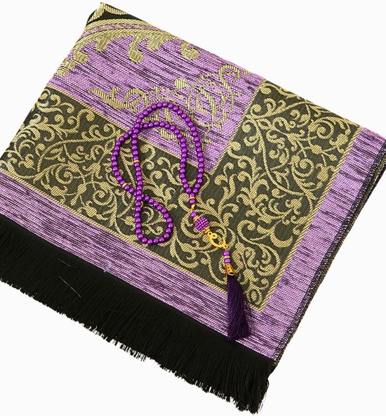 Gebedstapijt Set - Gebedsmat Islamitisch - Religieuze Beoefening - Inclusief Gebedsketting - 120 x 68 cm - Paars — afbeelding 5