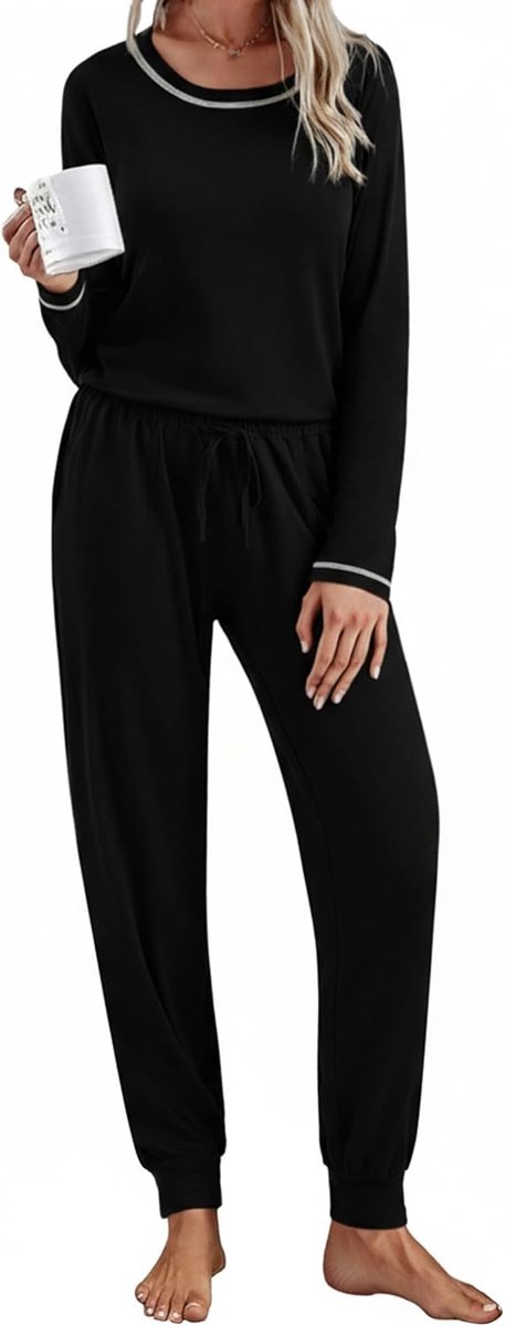 Pyjama dames lange pyjama set katoen winter huispak lange mouwen tweedelige nachtkleding effen voor dames