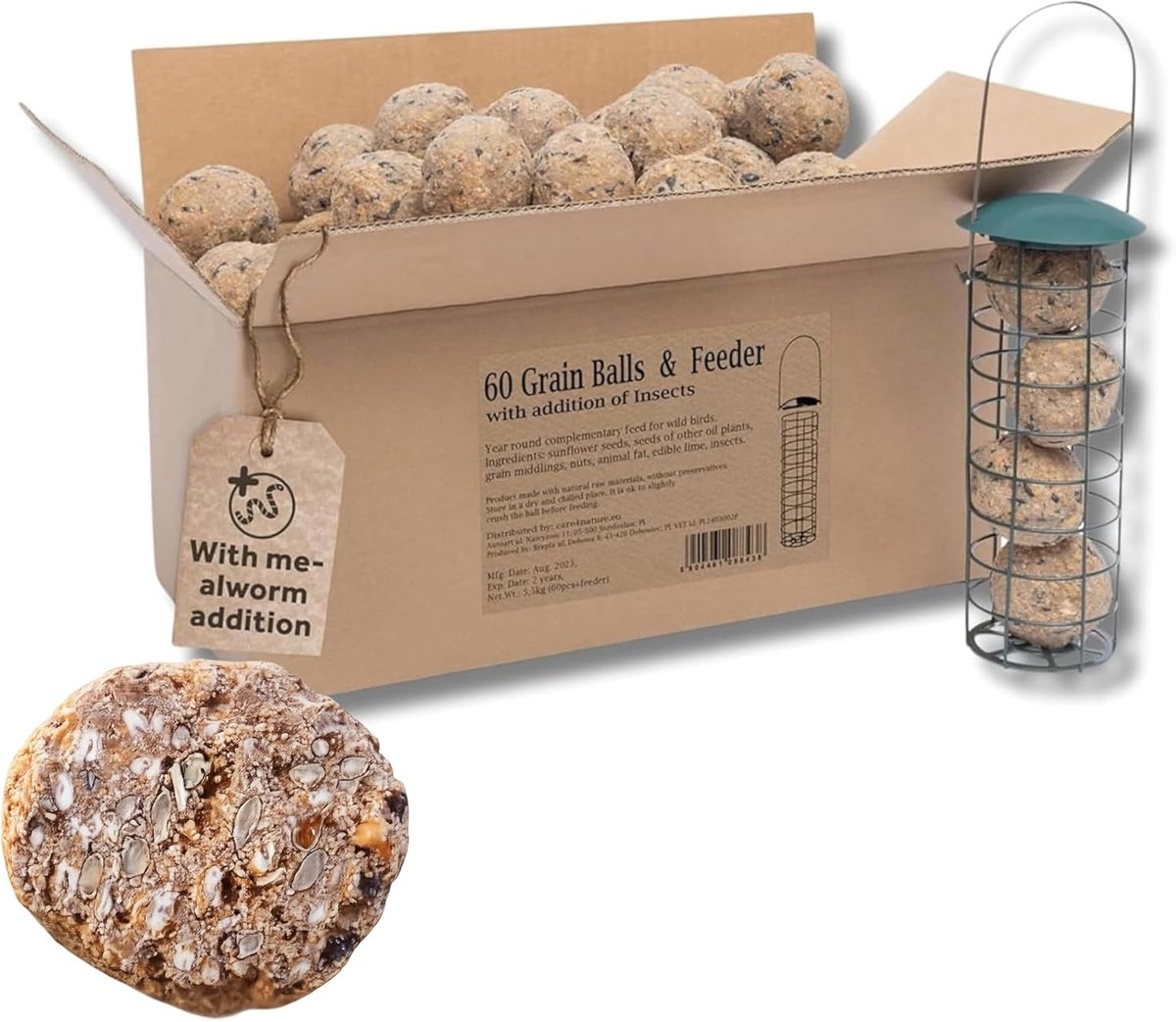 SnelShoppen - 60 Vetballen Tuinvogels met Voederstation - Vetballen voor Buiten - Natuurlijke Ingrediënten en Hoge Voedingswaarde - Het Hele Jaar Door