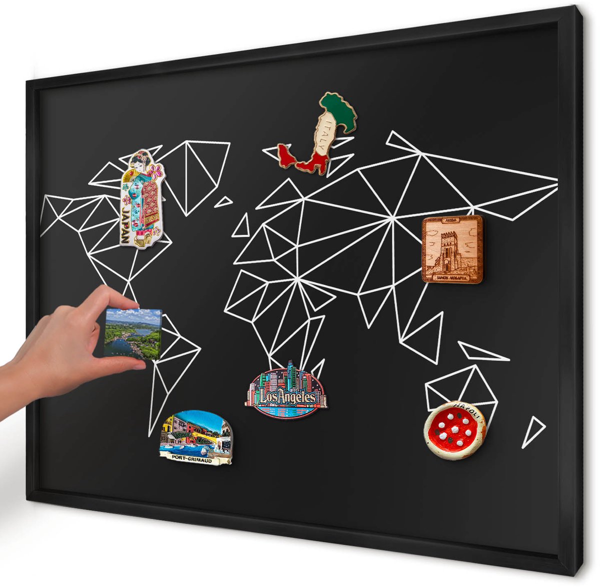 Artprintcave Zwart Magneetbord mit Zwart Frame - 70x50 cm - Wereldkaart Magneet Bord mit Frame - Geometrische Magnetisch Bord Voor Magneten - Geometrie