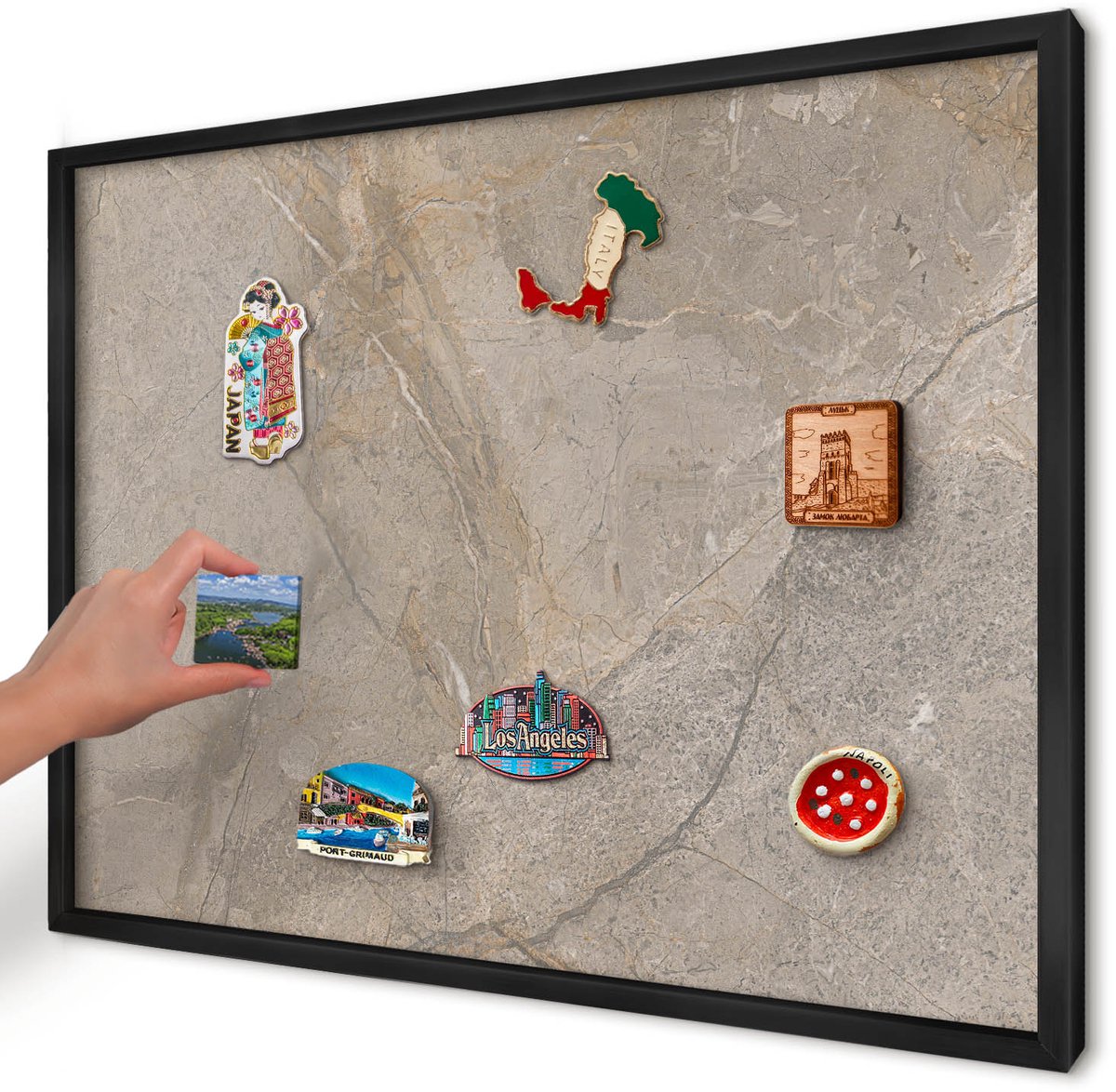 Artprintcave Grijs Magneetbord mit Zwart Frame - 70x50 cm - Beige Steen Bord Voor Magneten - Modern Magnetisch Bord Voor Magneten - Texturen
