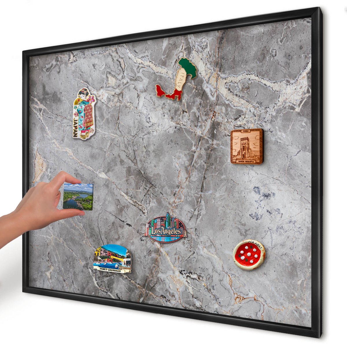 Artprintcave Grijs Magneetbord mit Zwart Frame - 80x60 cm - Marmer Met Patroon Magnetisch Bord - Klassiek Notitiebord - Texturen