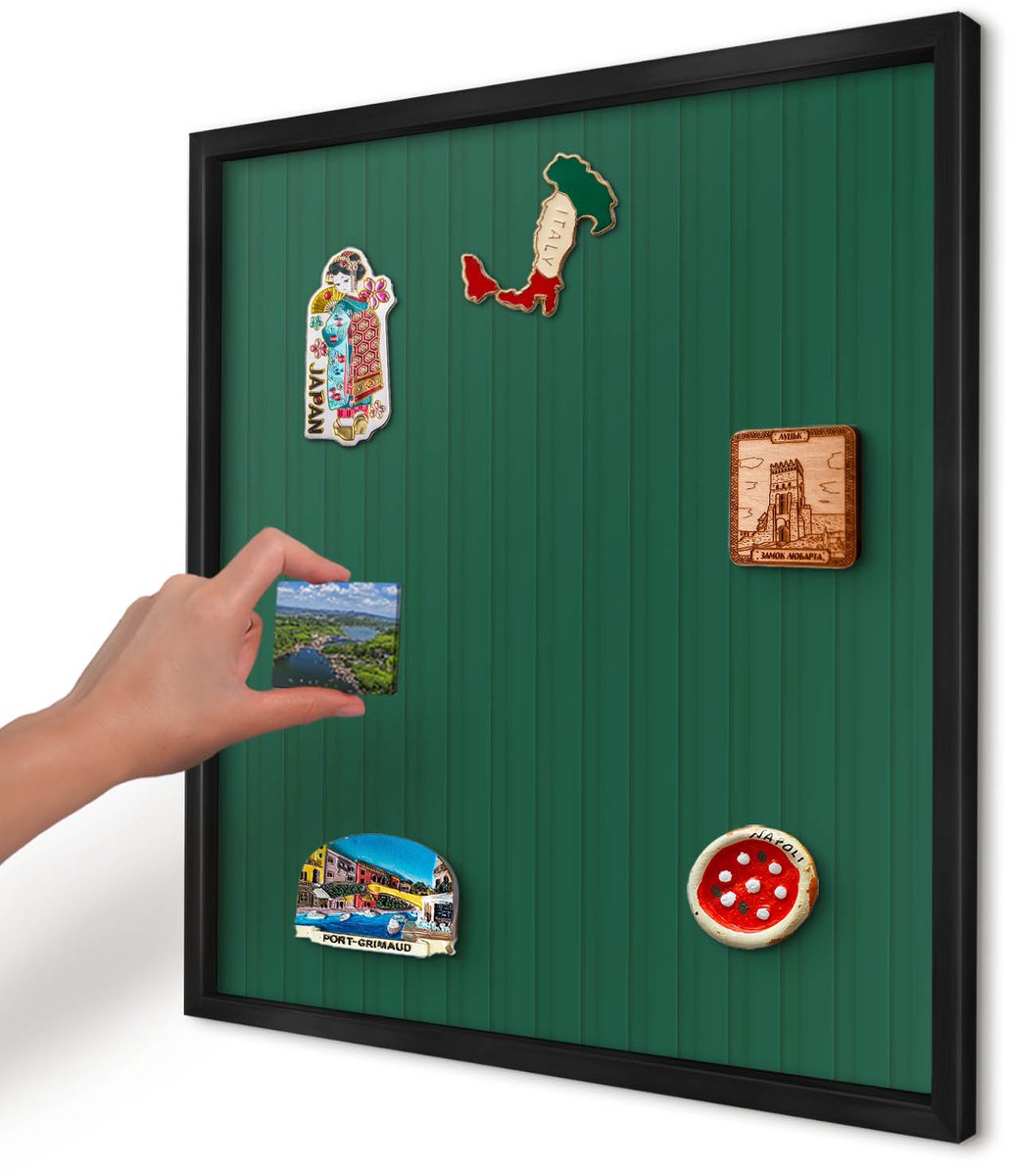 Artprintcave Groente Magneetbord mit Zwart Frame - 50x50 cm - Groene Strepen Wandbord Magnetisch - Minimalist Memobord Keuken - Achtergronden En Patronen