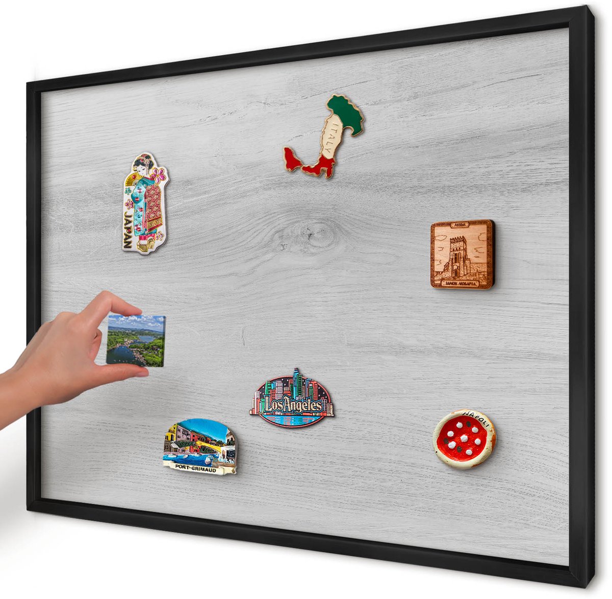 Artprintcave Grijs Magneetbord mit Zwart Frame - 70x50 cm - Houten Constructie Wandbord Magnetisch - Minimalist Magnetische Organizer - Texturen