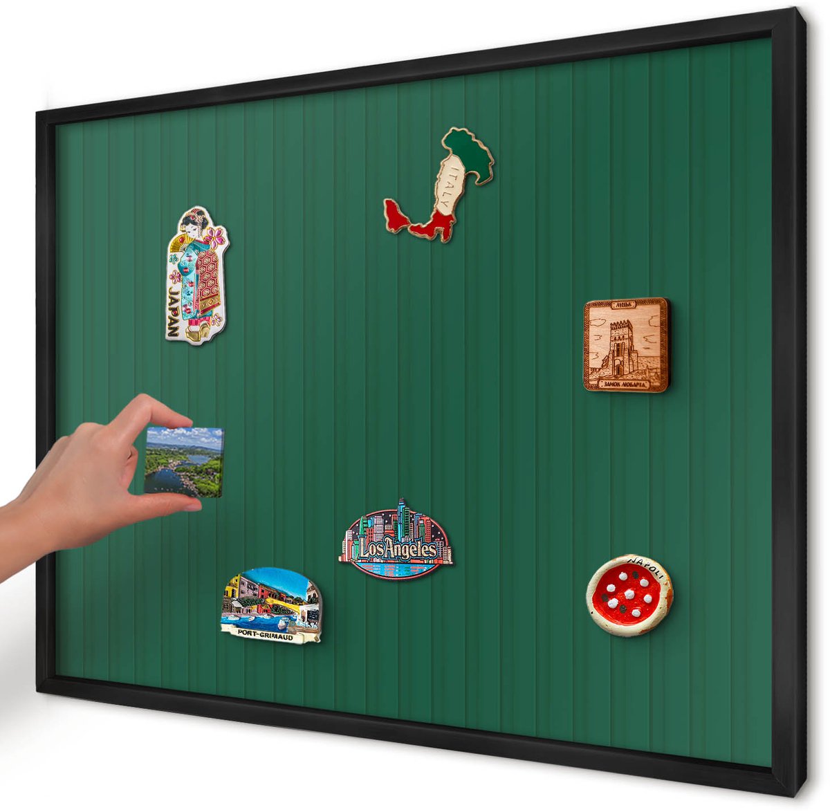 Artprintcave Groente Magneetbord mit Zwart Frame - 70x50 cm - Groene Strepen Magnetische Organizer - Minimalist Memobord Keuken - Achtergronden En Patronen