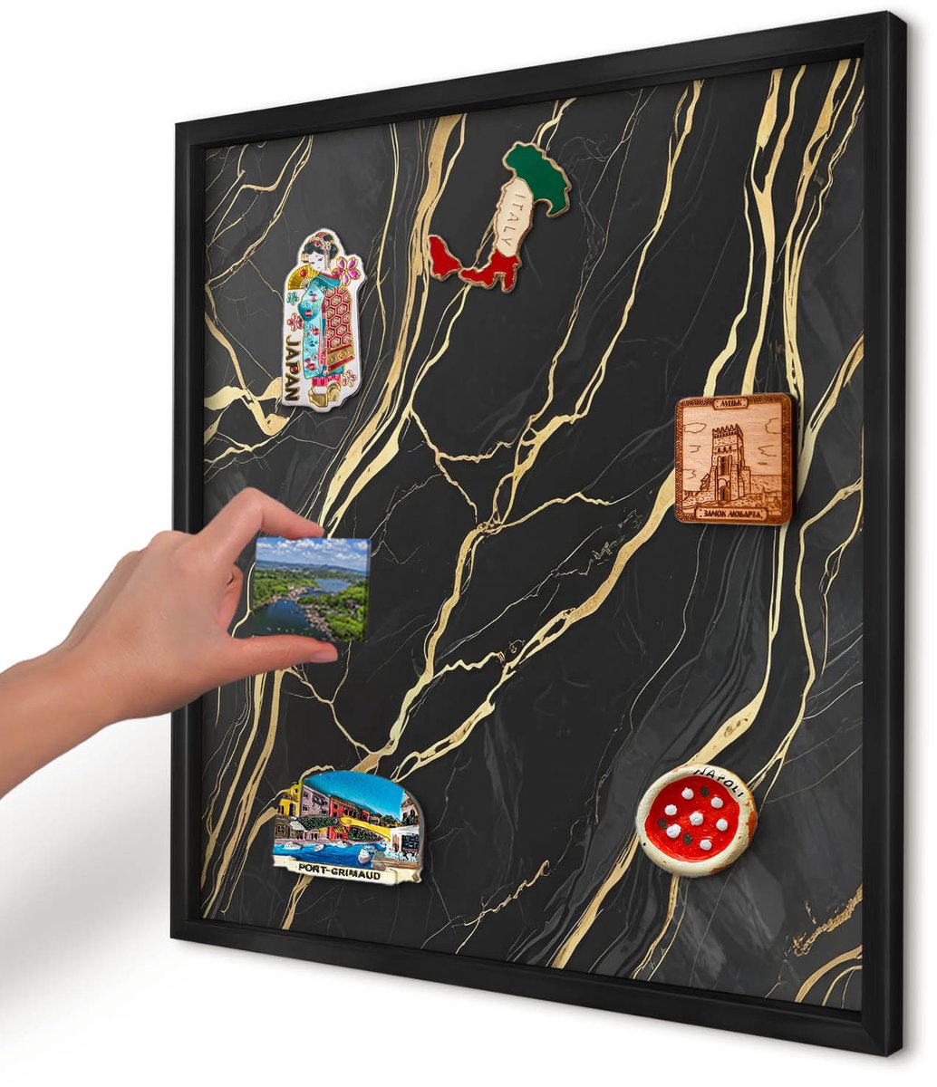 Artprintcave Zwart Magneetbord mit Zwart Frame - 50x50 cm - Luxueuze Golven Magnetisch Bord Voor Magneten - Abstract Magneet Bord mit Frame - Abstractie