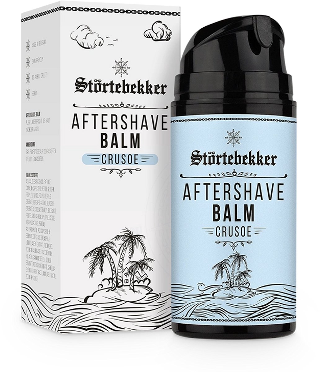 Störtebekker® Premium Aftershave Balm Crusoe - Cooling Balsem tegen Huidirritaties & Scheerbrand - Met Hyaluronzuur & Aloë Vera - Trekt Snel In - 100ml Aftershavebalsem - Made in Germany - Een zoetige, kruidige geur met tonen van citrus en vanille