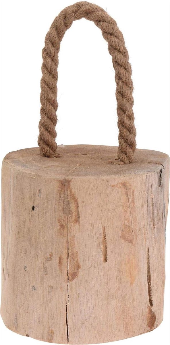Deurstopper Touw - Houten Stopper - Deuren Open Houden - Rustieke Stijl - 18 cm Hoog - Lichtbruin