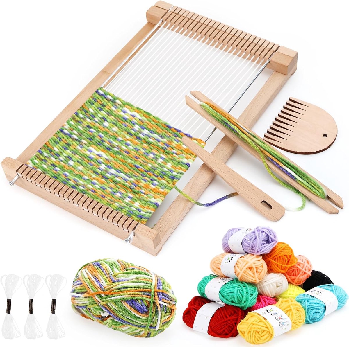 Weefframe voor kinderen, weefframe voor kinderen vanaf 4, 5, 6, 7, 8 jaar, houten weefframeset voor beginners, scholieren