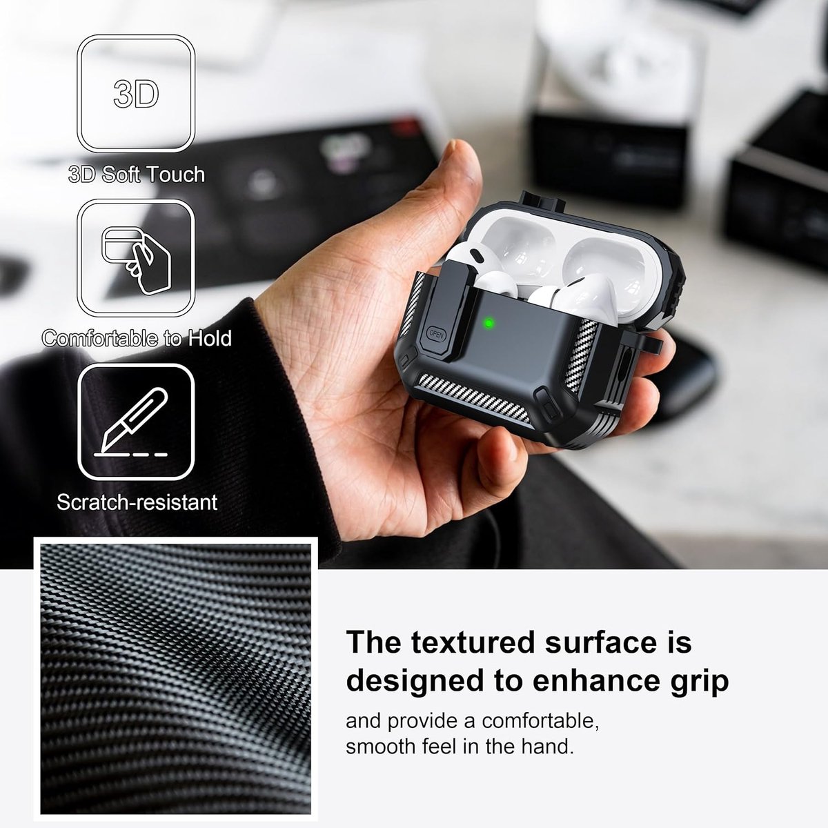 Compatible with AirPods Pro 2nd Generation Case, Military Hard Shell Protective Case with Lock Compatible with AirPod Pro 2 Charging Case (2023/2022/2019),Zwart