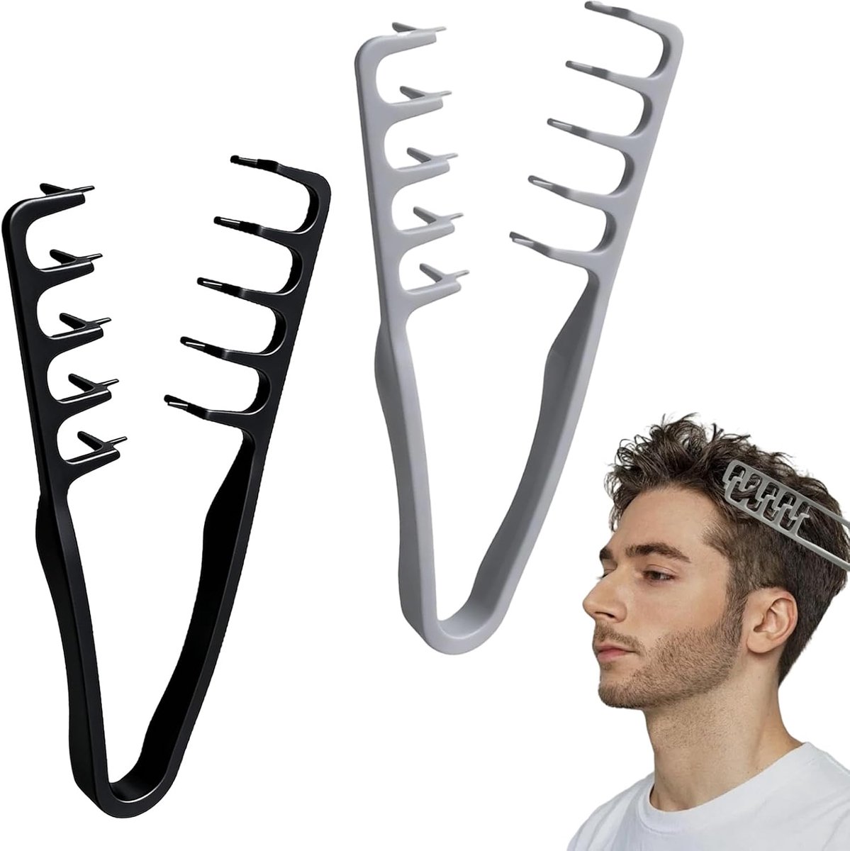 2 Stück Textur Kamm,Texture Comb,Locken Kamm, Volumegevende haarstylingkam met brede tanden,Kaschieren Sie Den Scheitel,Verleihen Sie Dem Haaransatz Volumen,Kreieren Sie Einen Voluminösen Look(Grau+Sc