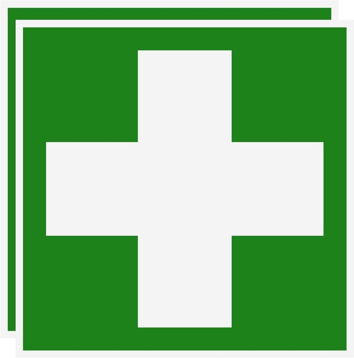 hulp sticker, groen kruis reddingsteken - zelfklevend waarschuwingsbord voor verbanddoos - 10 x 10 cm (2)