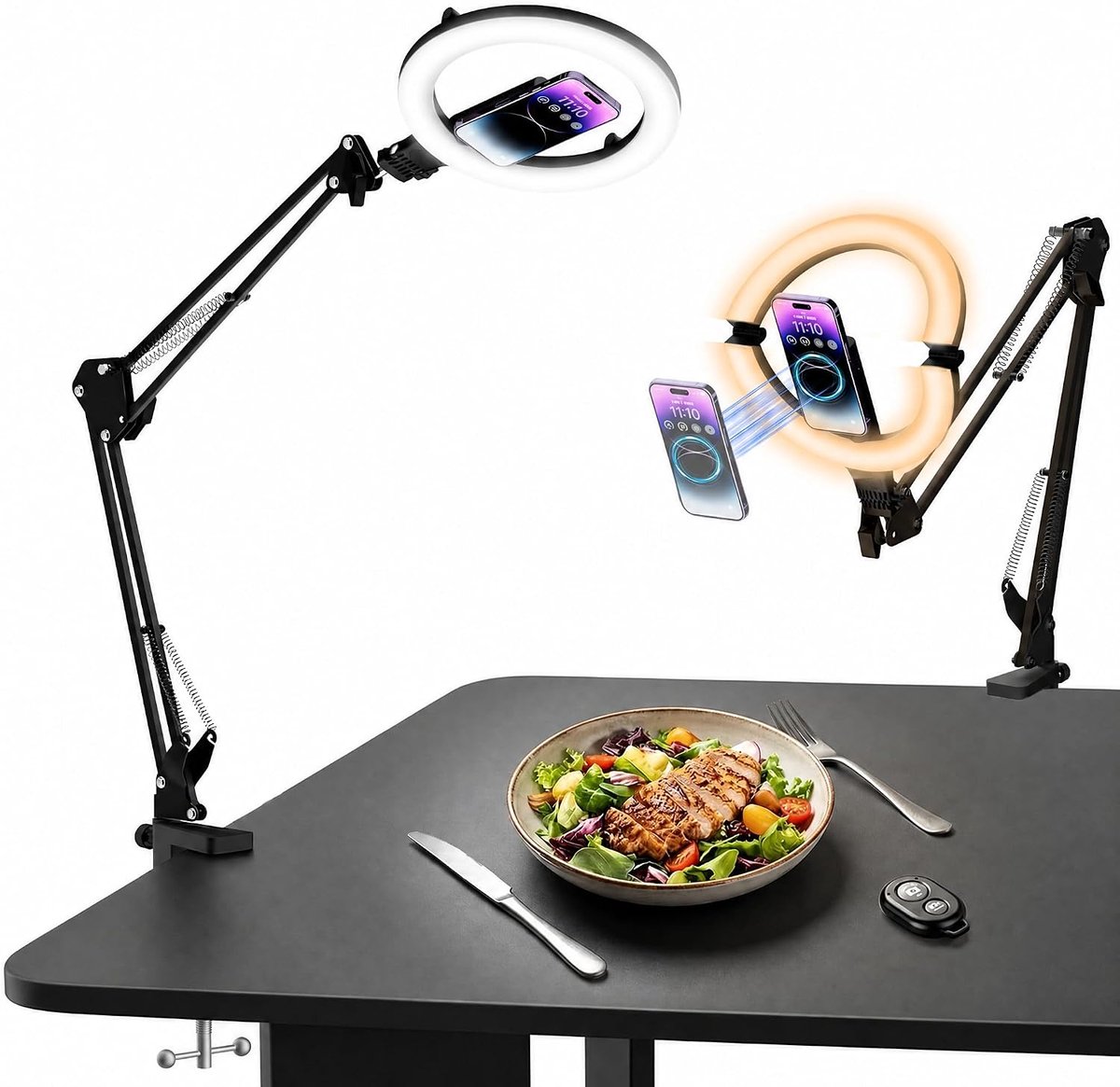 Magnetische ringvouwlamp 25,4 cm, 3 kleurtemperaturen en 10 helderheidsniveaus, opvouwbare 180° lichtbehuizing en 360° standaard, met magnetische ring, intelligent digitaal display, met