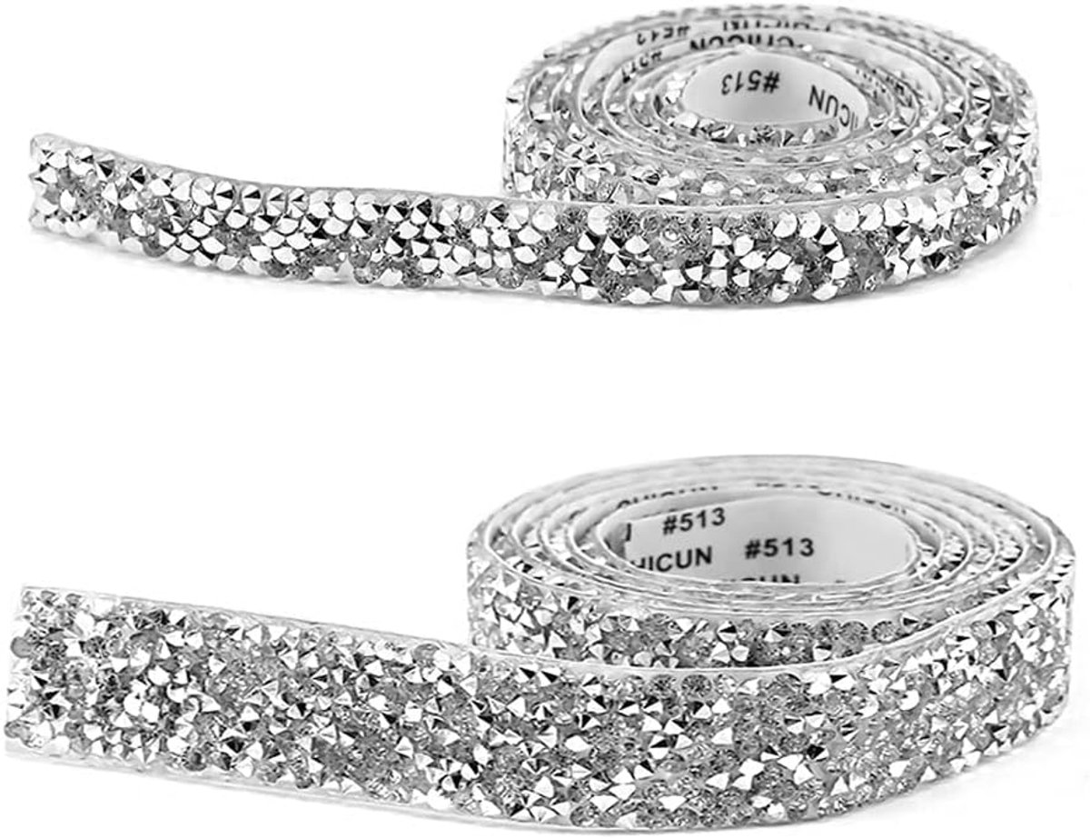 strass lint, 2 rollen zelfklevend diamantlint glitter hars diamanten riem strass diamanten stickers zilveren hagelslag snoep rietlint voor kunst ambachten doe-het-zelf feest decor taarten
