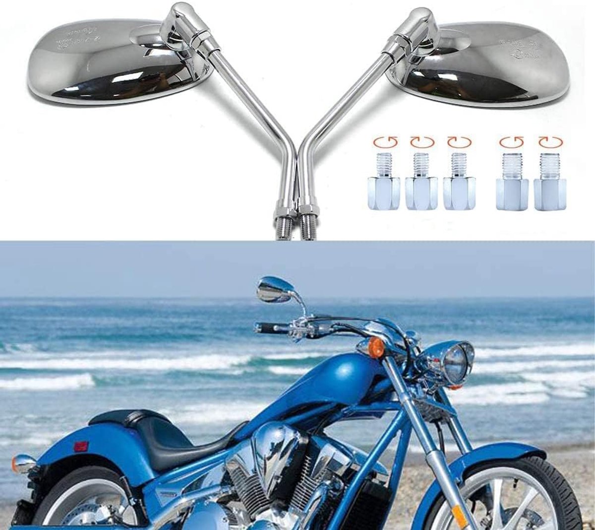 stuurspiegel, M8 M10 achteruitkijkspiegel moto met verpakking schroef voor scooter Street Bike Cruiser Chopper Sport Bike ATV
