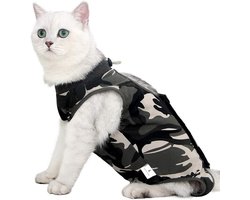 EVEL Kat Herstelpak Met Anti likken Voor Chirurgische Abdominale Wonden Zachte Ademende Thuis Huisdier Kleding E kraag Alternatief Voor Katten Honden Na Chirurgie Draag Pajama Suit S, Camouflage