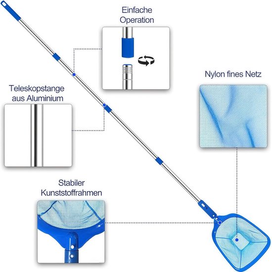 185 cm zwembadschepnet, zwembadschepnet fijn met telescoopstandaal, zwembadreiniging zwembadschepnet fijnmazig, vijverschepnet voor zwembad, vijver, algen & Bestway Pool, opzetzwembad, sproeibad — afbeelding 5