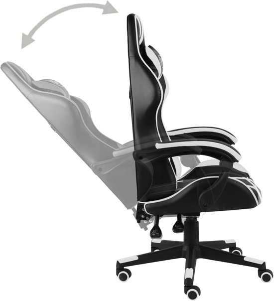 Gamingstoel Kunstleer - Race Stoel - Comfortabel Gamen - Volledig Achterover Leunend - 5 Wielen - Zwart Wit — afbeelding 2