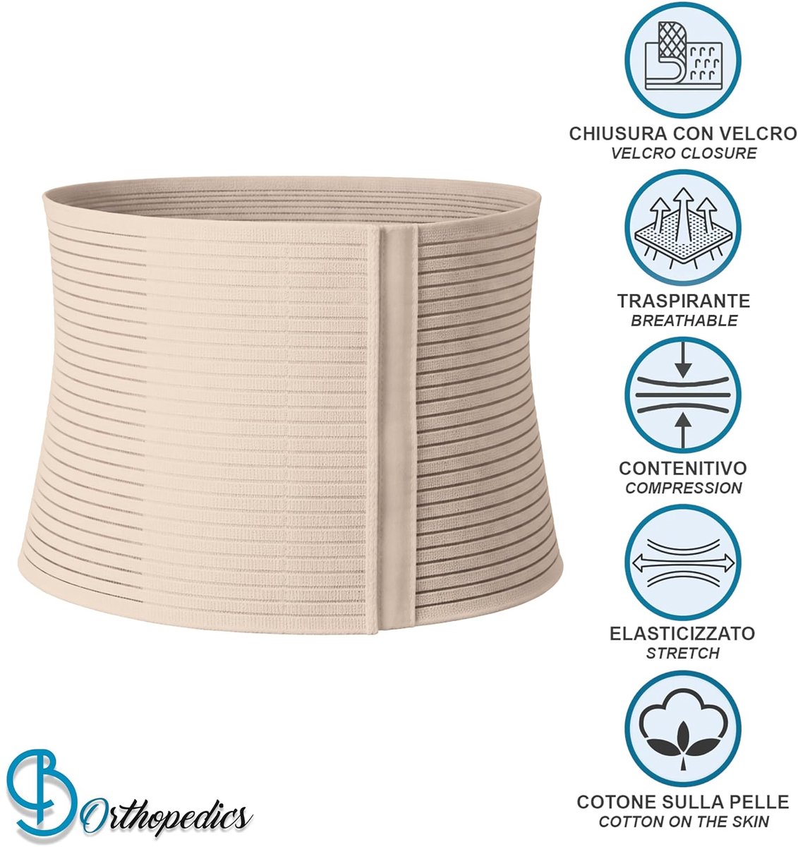 Millerighe 5063 Buikband voor dames en heren, na operaties, elastisch, met klittenbandsluiting, hoogte 27 cm, knoop, L