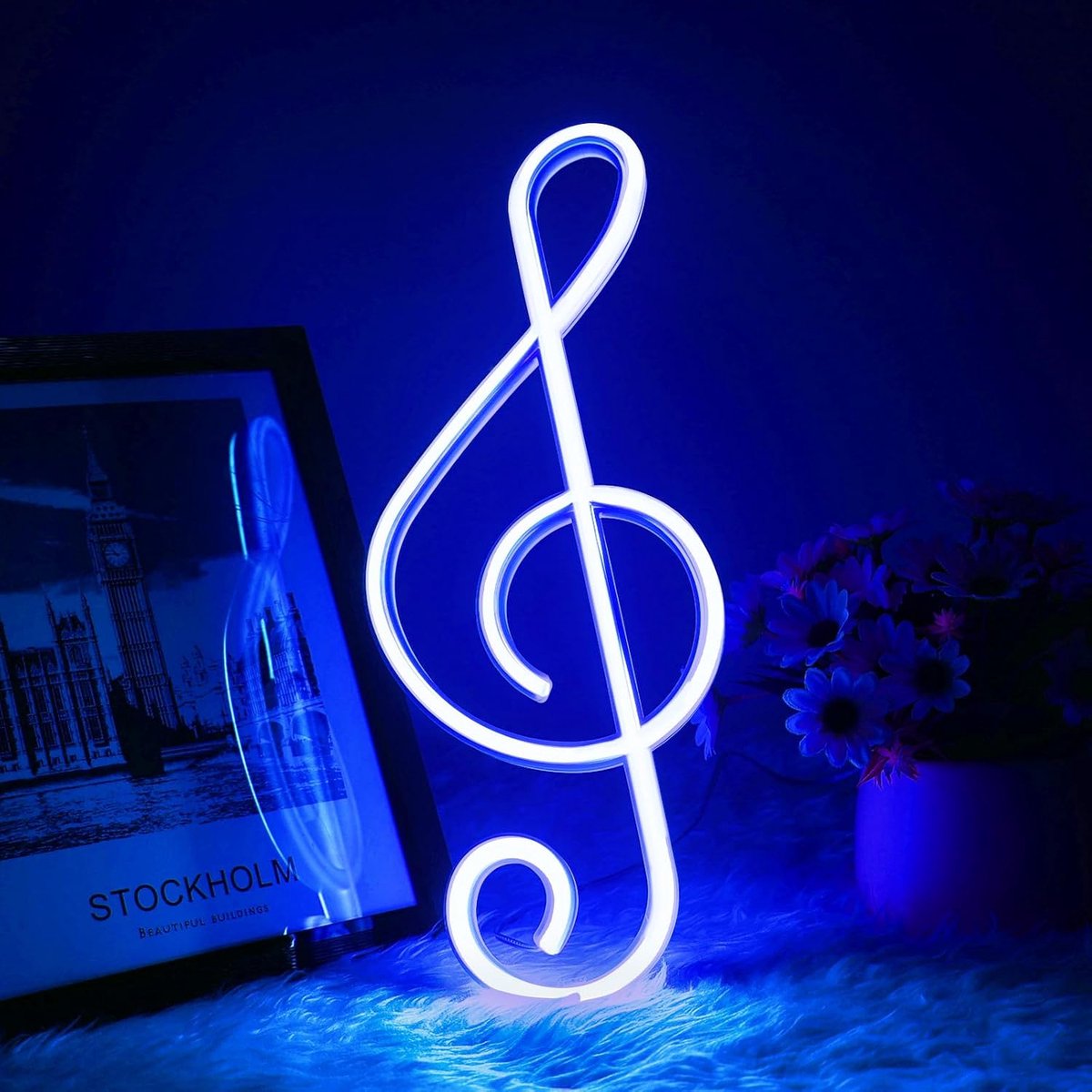Note Neonborden, USB-neonverlichting, neonlichten voor wanddecoratie, led-neonborden, batterij of neonverlichting, USB-voeding, voor bar, muziekstudio, blauw licht
