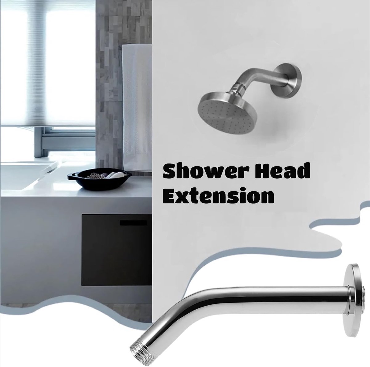 Douche-arm met flens, 17 cm verlenging van roestvrij staal, douchekoparm voor vaste douchekop en regendouchekop, wandmontage (chroom)