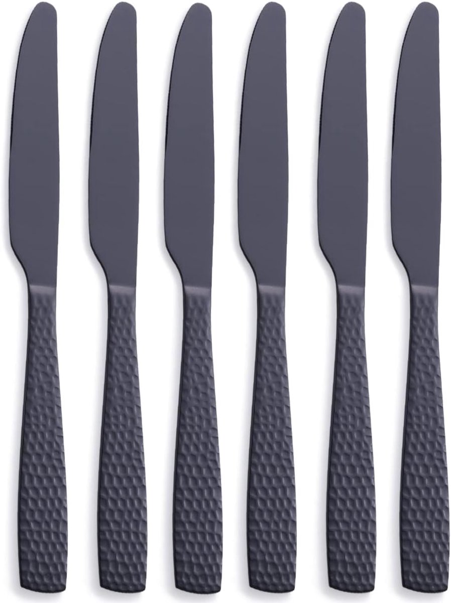 zwarte dinermessenset van 6 stuks, 24,6 cm roestvrijstalen zwart tafelmes, satijnen afwerking.