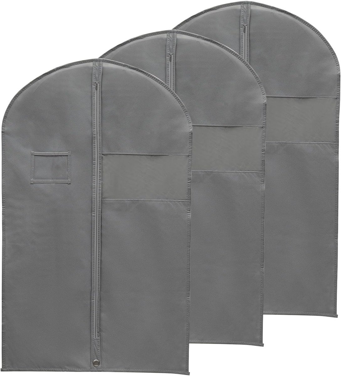129,5 cm kledingtas, 3-pack ademende paktas voor opslag, hangende kleding, stofdichte kledinghoezen voor pakken, jassen, jurken, grijs