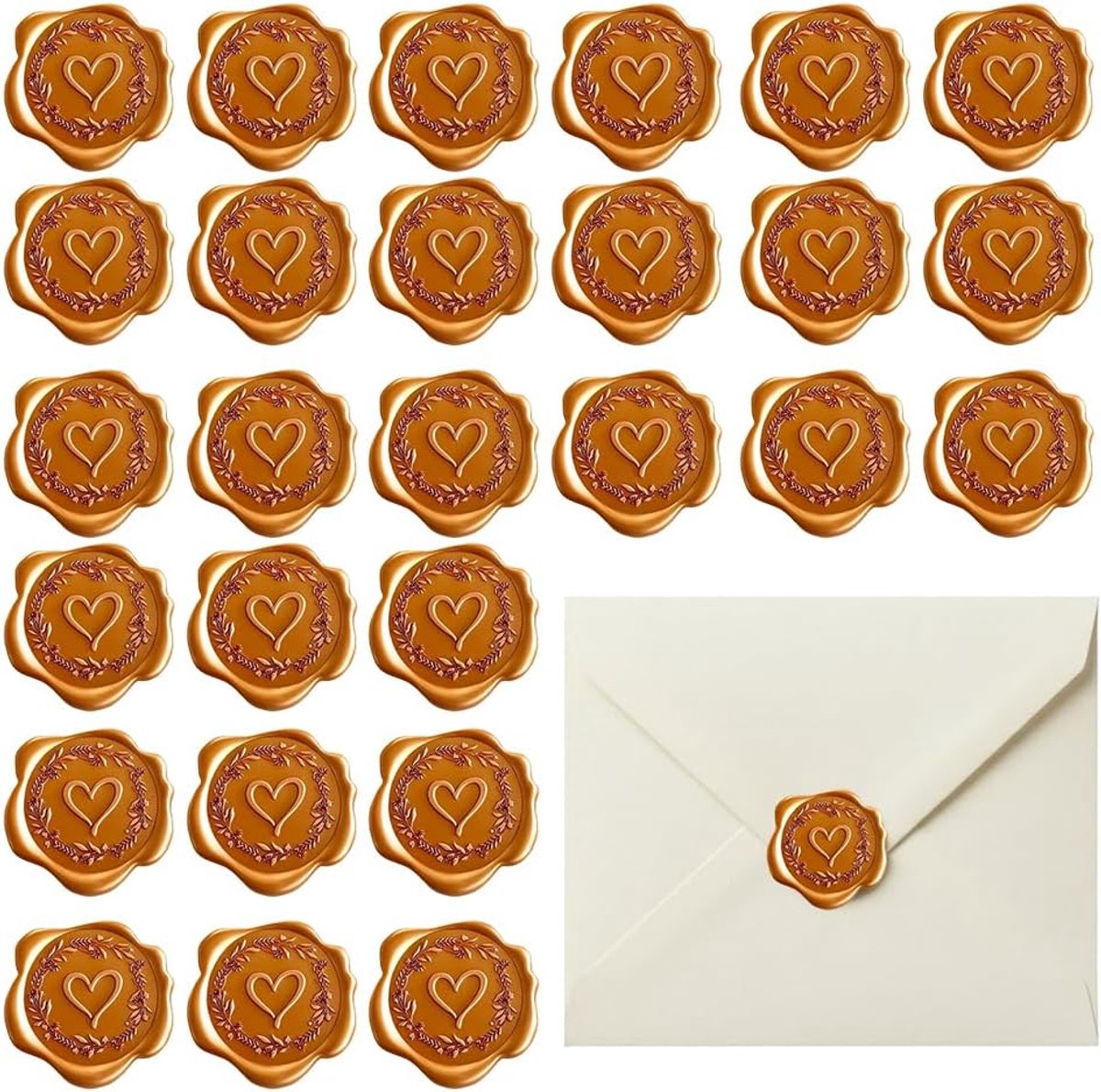 Zegels, zelfklevend, hart en rozemarijntak vorm | Zegelstickers waszegel vintage, envelopsticker, waszegelstempel, sticker, voor bruiloft, verjaardag, feest