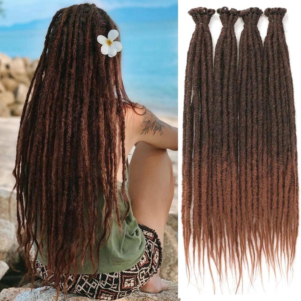 18 strengen/verpakking Ombre Bruin Synthetisch Dreadlocks-extensies, handgemaakte hippie-dreadlocks 1,5 cm breedte zachte dreads haar reggae-stijl lokken, gehaakt vlechthaar voor vrouwen of
