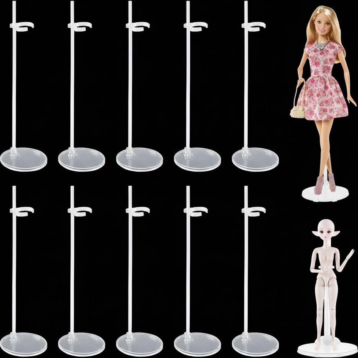 Standaard voor poppen,21.5cm poppenstandaard van kunststof,verstelbare en transparante displayhouder,poppenaccessoires,voor barbiepoppen,actiefiguren,10 stuks