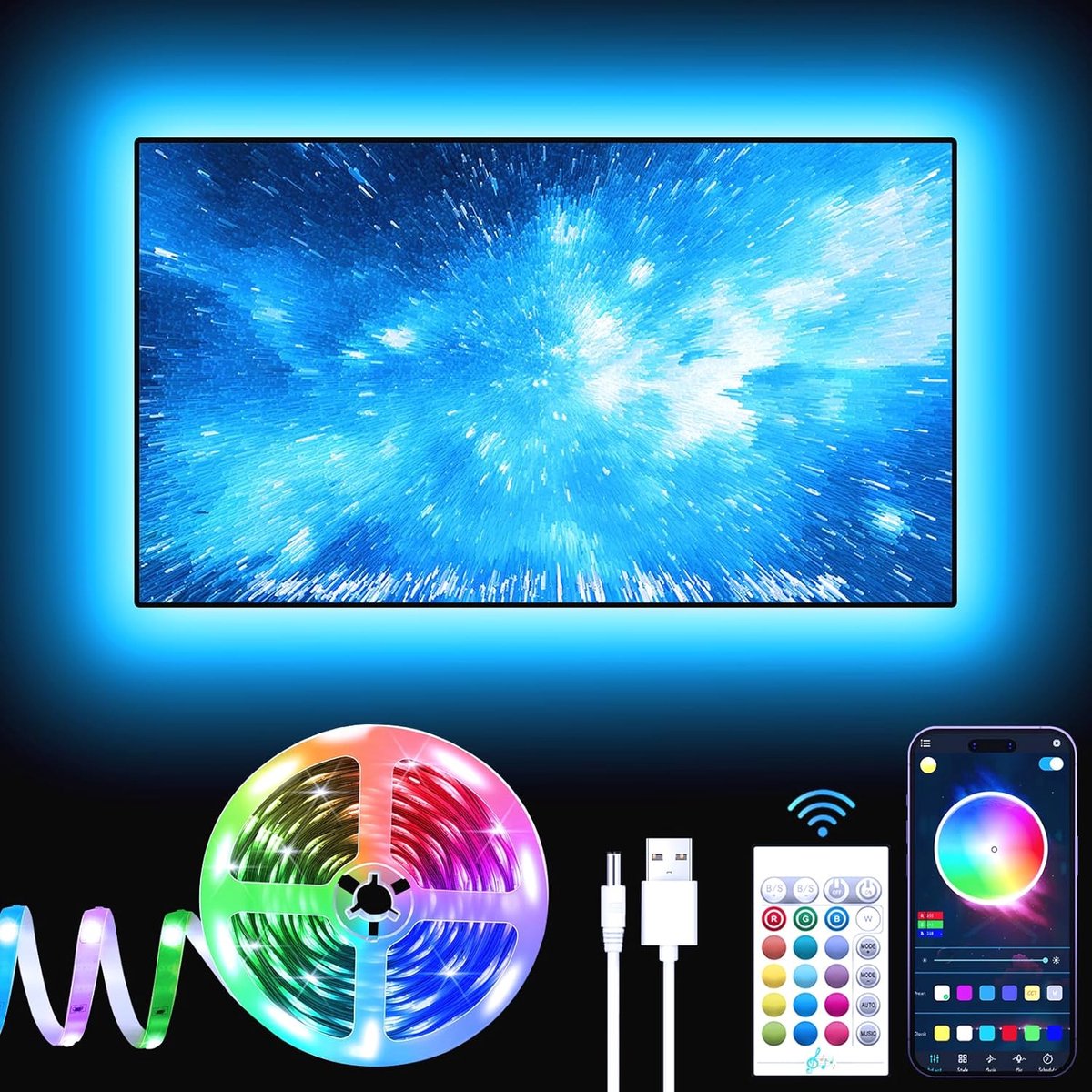 Tv-lichtstrip, led-achtergrondverlichting met muzieksynchronisatie, voor 32-60 inch tv, led-tv-licht, RGB-kleurveranderende lichtstrip voor thuisbioscoop (9,8 t)