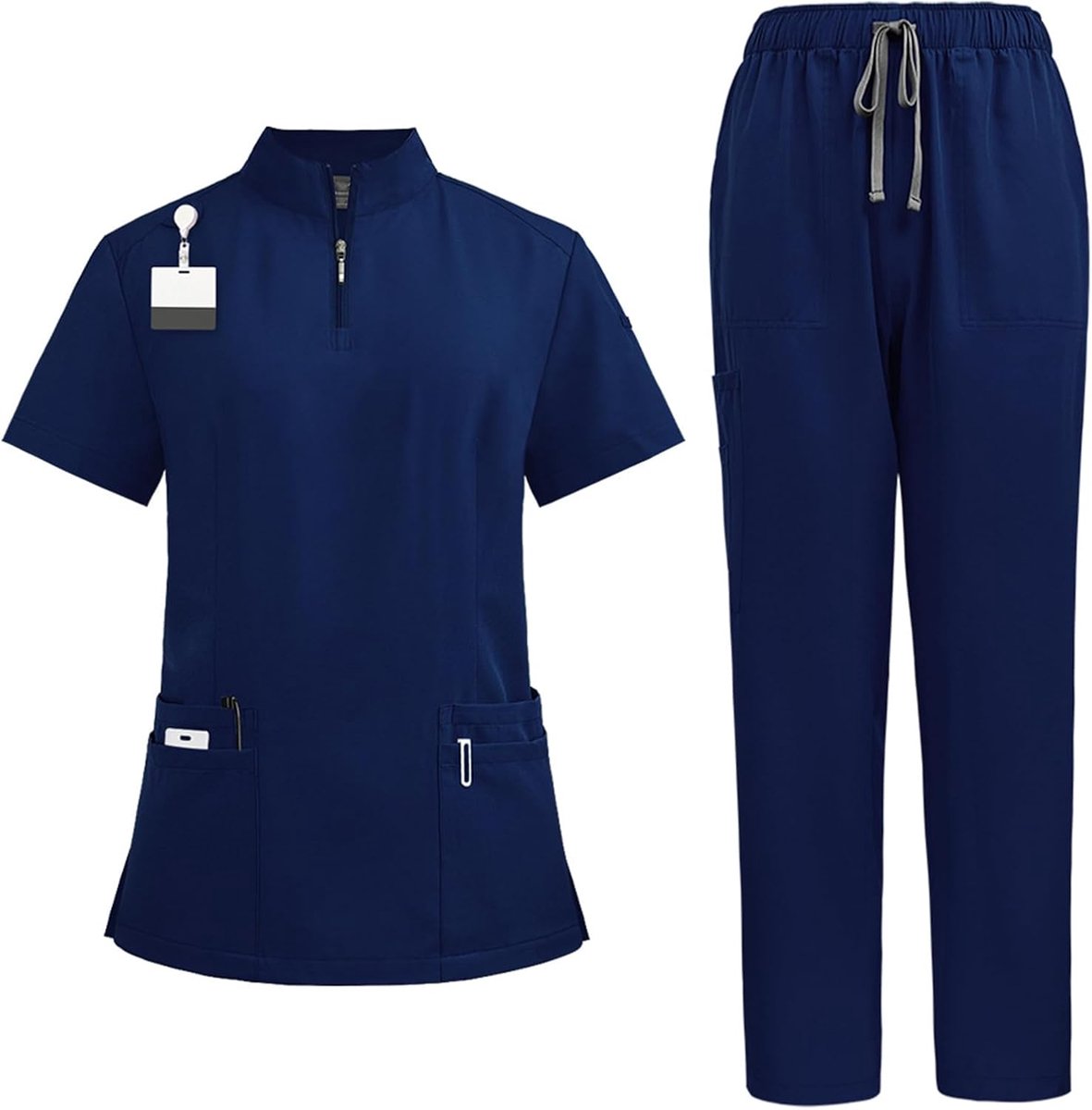 Set voor Vrouwen Staande Kraag Rits Top met Vier Zakken Stretchy Yoga Broek Medische Zorg Werk Uniform Schoonheidssalon DK50